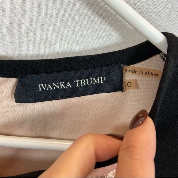 Ivanka Trump Metallic Lace Color Block Sheath‎ Dress Peach Blossom Size 10 - Picture 14 of 15